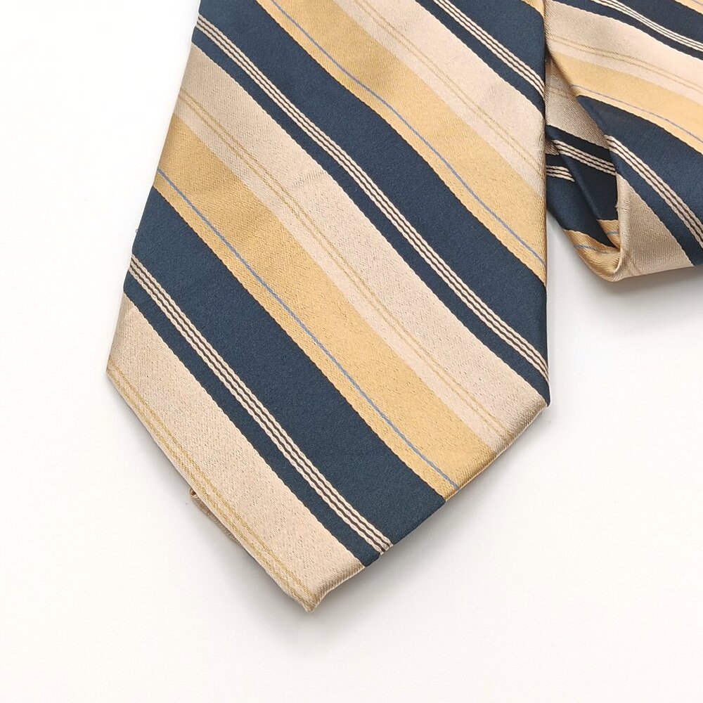 Burma Bibas Silk Repp Tie Men’s 61.5” Gold Navy Stripe Retro Academia Wide New